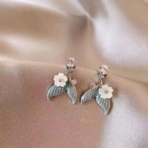 Silver and Blue Floral Drop Earrings